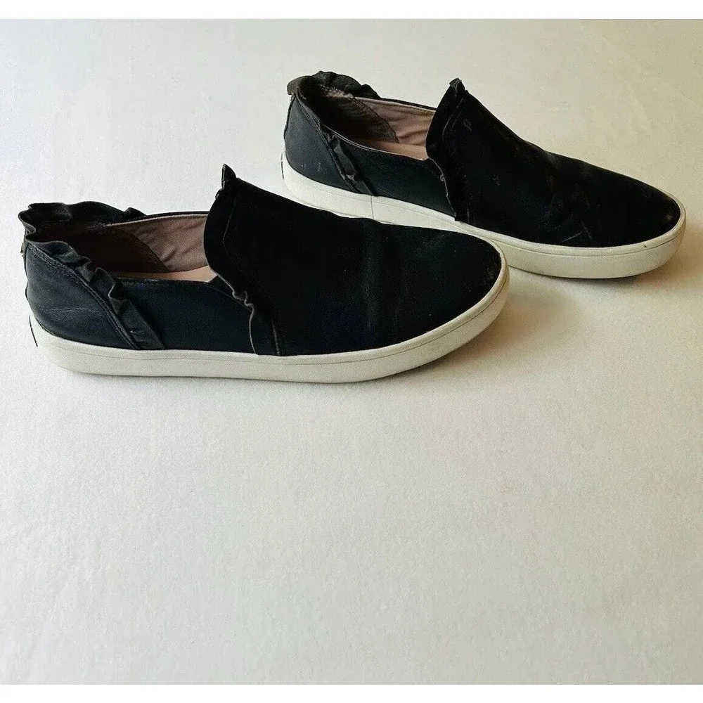 Kate Spade Shoes 7 M Lilly Slip‎ On Sneakers Black Leather Ruffled